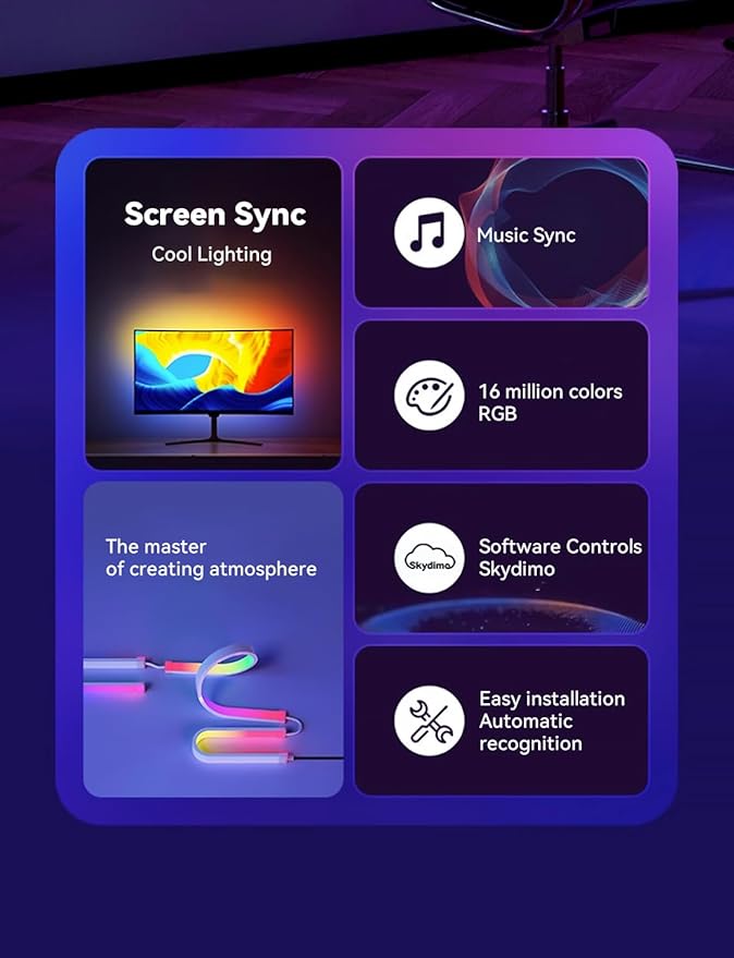 G100 LED Monitor Backlights for PC & Mac, LED Strip Lights that Sync with Screen Color or Music, Computer Light Bar Behind Monitor, LEDs for Desk Gaming, USB Port, Software Control, 27 in
