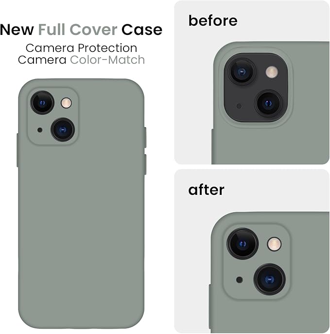 FireNova Designed for iPhone 13 Case, Silicone Upgraded [Camera Protection] Phone Case, Soft Anti-Scratch Microfiber Lining Inside, 6.1 inch, Calke Green