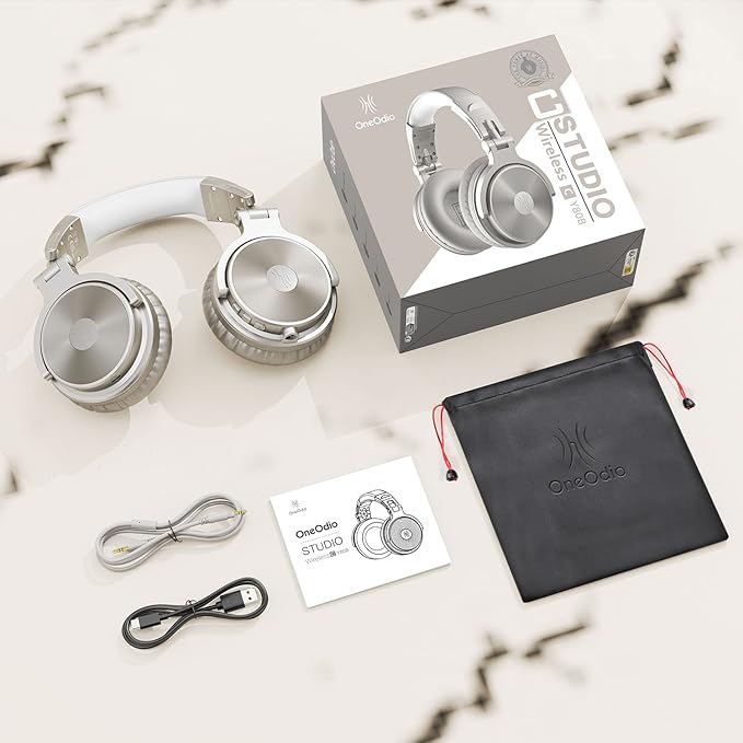 OneOdio Bluetooth Over Ear Headphones, 110 Hrs Wireless/Wired Stereo Sound Foldable Headsets with Deep Bass 50mm Neodymium Drivers for PC/Phone/Tablet - Studio Wireless Pro C, Champagne Gold