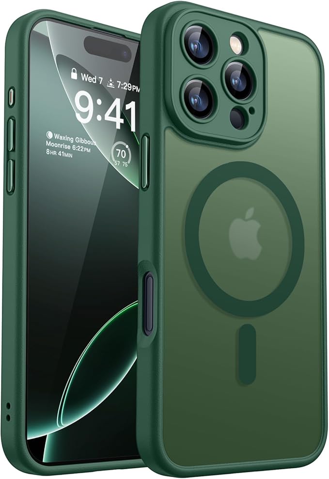 CANSHN Magnetic Compatible with iPhone 16 Pro Max Case, Upgraded [Full Camera Protection] [Compatible with Magsafe] [Translucent Matte] Shockproof Protective Phone Case Cover 6.9 Inch - Deep Green