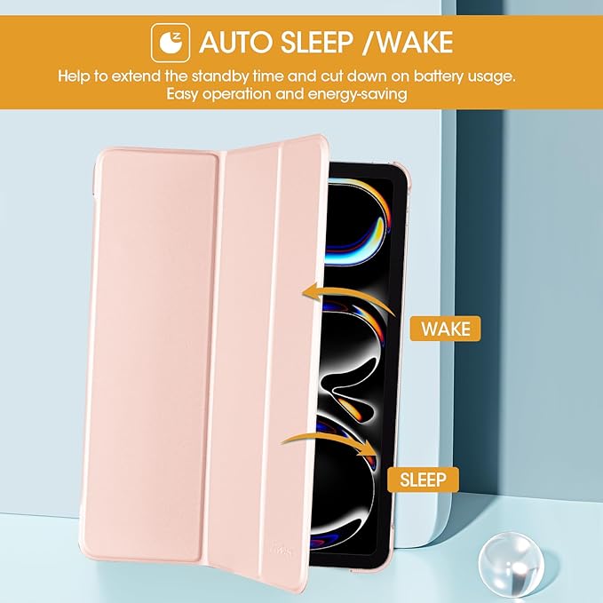 ProCase for iPad Pro 13 Inch Case M5 2025/ M4 2024, Smart Cover iPad Pro M5 M4 Case 13 Inch, Slim Stand Translucent Hard Shell Back, Supports Touch ID, Auto Wake/Sleep -Lightpink