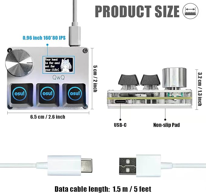 BTXETUEL SayoDevice O3C OSU Keyboard Rapid Trigger Hall Switches Magnetic Linear Switches Keyboard with Knob and Screen,Copy Paste,Shotcut,Macro Hotswap Mini Keypad.… (with OSU keycaps-White)