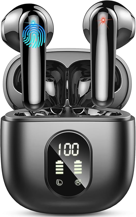 Wireless Earbuds, Bluetooth 5.3 Headphones in Ear 50H Playback Hi-Fi Stereo Ear Buds 4 ENC Mics, Bluetooth Earbud LED Display Charging Case 2024 Wireless Earphones IP7 Waterproof Sport for Android iOS