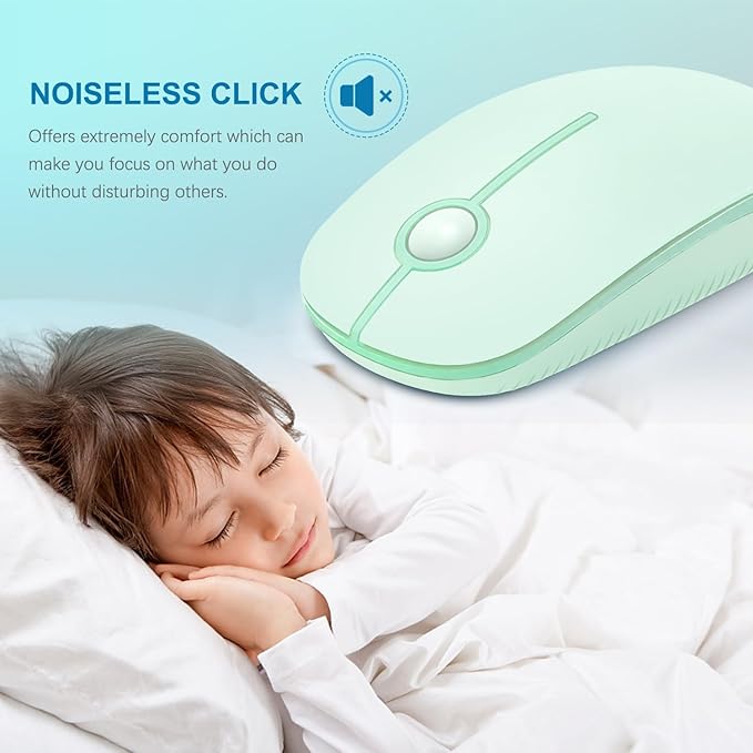 VssoPlor Wireless Mouse, 2.4G Slim Portable Computer Laptop Mouse with Nano Receiver Quiet Silent Optical Mice for Notebook, PC, Laptop, Computer-Light Green
