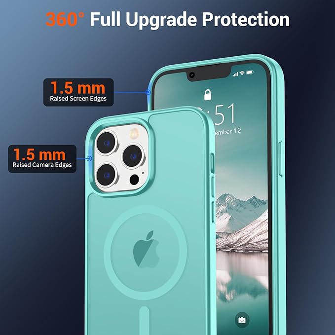 SUPFINE Magnetic for iPhone 12 Pro Max Case (Compatible with MagSafe) (Military Grade Drop Protection) Translucent Matte Shockproof with Anti-Fingerprint Phone Case,Blue Green