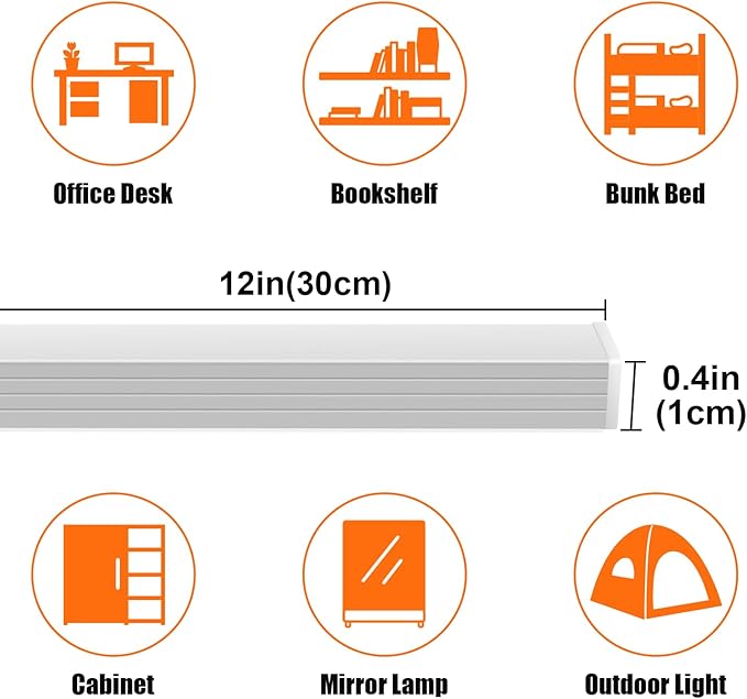 GLVSAE Under Cabinet Lighting, 12 Inch Plug in Light Bar, LED Keyboard Lights, 6000K Cool White Light, Ultra Thin Dimmable Light Bar, Suitable for Kitchen/Desk/Closet/Workbench