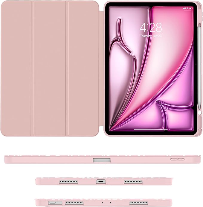 Soke Case for iPad Air 13 Inch (M4/M3/M2,2026-2024), iPad Pro 12.9" 6th/5th Generation with Pencil Holder(2021 2022 Release)-[Apple Pencil Charging + Auto Wake/Sleep] Soft Back Cover, Book Pink