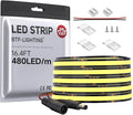 BTF-LIGHTING FCOB COB LED Strip 480LED/m Flexible High Density Uniform Light 9W/m 16.4FT DC24V Natural White 4000K CRI 90+ 8mm Width LED Ribbon for Indoor Decor(No Adapter or Controller)