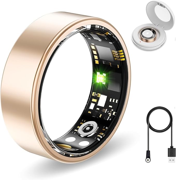 Smart Health Ring for Women Men Fitness Tracker with Heart Rate, Blood Oxygen,Sleep Monitoring, Step Counting, IP68 Waterproof for iPhone and Android, No Subscription Fee (Gold, 8)