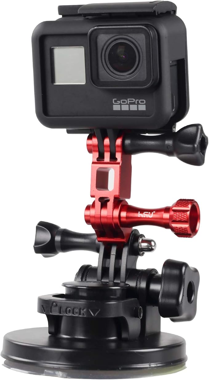 HSU Aluminum Alloy Metal Adjust Arm Straight Joints Mount, Same Direction Straight Joints Mount for Go Pro Hero 13/12/11/10/9/8/7/6/5 Black,Session 5/4, DJI Osmo Action Action Camera and More(Red)