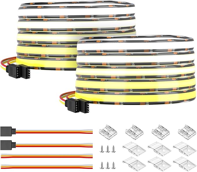 BTF-LIGHTING IP66 FCOB CCT COB LED Strip Tunable 2700K-6500K DC12V 2X16.4FT Total 32.8FT 640LED/m CRI 90+ Flexible High Density LED Light Black PCB for Indoor Decor(No Adapter or Controller)