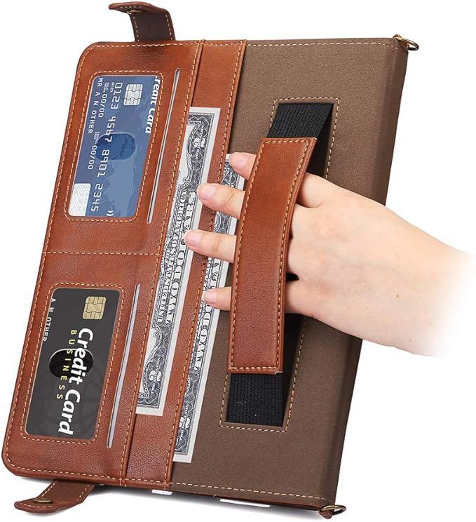 Handbag Case for iPad Pro 12.9-inch (4th/5th/6th Gen) & iPad Air 13" 2025/2024, Techcircle Folio Stand PU Leather Crossbody Wallet Case with Pencil Holder, Hand Strap & Shoulder Strap, Coffee