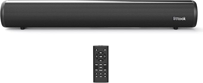 LITTOAK HDMI Sound Bar for Smart TV, Small TV Sound Bar Speakers, Optical/HDMI/Aux/Coax/USB/Bluetooth Connection for TV, PC, Projectors, Includes Remote Control, 16 inch