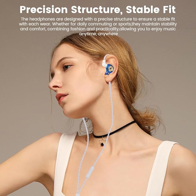 Qkz Ak6 Lucky in Ear Monitor, HiFi Wired Earbuds, Tunable Sound Wired Headphones Gaming Earbuds with 3-Level Adjusting Switch, Detachable Cable for Music Gaming Video Calling (Blue)