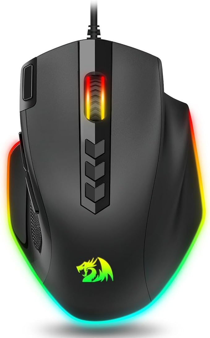 Redragon Wired Gaming Mouse, RGB Backlit Ergonomic Gamer Mouse Up to 8000 DPI, 11 Programmable Buttons & 7 Backlit Modes, Extra Sniper Button, Mouse Gamer for Windows PC Gamers, M614