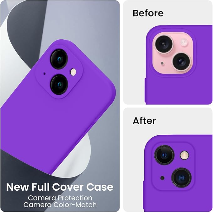 FireNova Designed for iPhone 15 Case, Silicone Upgraded [Camera Protection] Phone Case, Soft Anti-Scratch Microfiber Lining Inside, 6.1 inch, Neon Purple