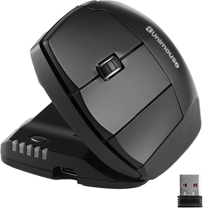 Contour Unimouse Ergonomic Vertical Mouse Adjustable 35°-70° Tilt Angle, 6 Programmable Buttons for Productivity, Customizable Thumb Rest for Wrist Pain Relief | Plug & Play Mac/PC - Wireless - Left
