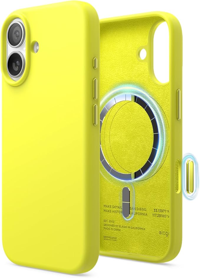 elago for iPhone 17 Case, Premium Magnetic Silicone Case, Compatible with MagSafe, Liquid Silicone Material, Protective Cover, Shockproof, Slim Phone, 6.3 inch (Neon Yellow)