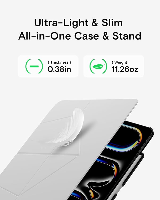 MOFT Folio Case for iPad Pro 11-inch (M4) 2024 - Silm Stand Protective Case with Detachable Pencil Holder, Multi-Angle Viewing, MOVAS Leather Cover, Auto Sleep/Wake, Misty Cove