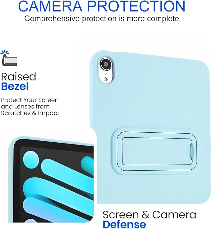Case for iPad mini 7th & 6th Gen with Kickstand, Soft TPU + Hard PC Ultimate Delicate Touch Feeling Shockproof Protective Back Cover for iPad mini 7th 6th Women Men, Lightblue