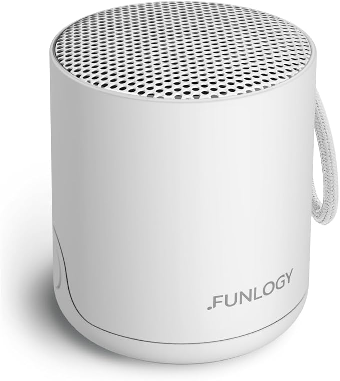 FUNLOGY Portable Mini2 Bluetooth Speaker, Wireless Portable Speaker with Deep Bass, IPX7 Waterproof, TWS Stereo Pairing, Built-in Mic, Small Speaker for Shower, Outdoor, Travel, White