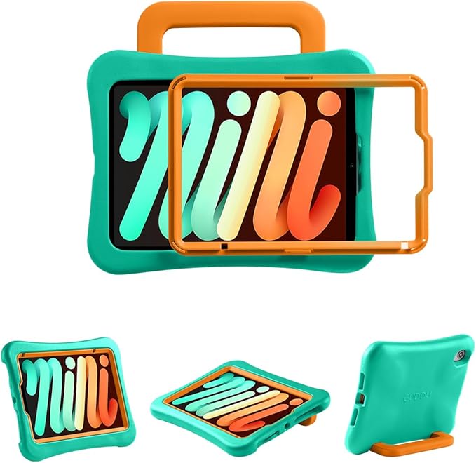 Kids Case for iPad Mini 7 A17 Pro 2024 /iPad Mini6 2021, Light Weight Heavy Duty/Shockproof/Drop Proof with Handle/Kickstand, Child Friendly Cover for iPad Mini 7th/6th Gen 8.3inch (mint green)