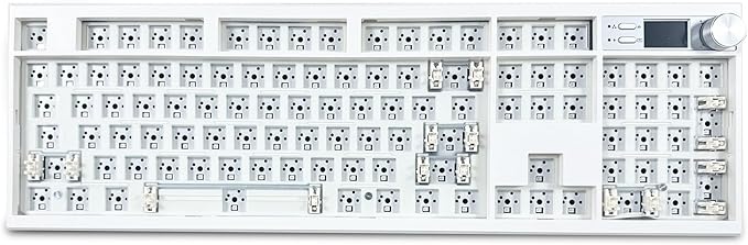 GMK104 Mechanical Keyboard Kit with Screen&Knob,VIA Programmable Hot Swap Gasket Mounted PCB Custom RGB Barebones Keyboard Wireless BT5.0/2.4GHz/USB-C Wired Full Size Gaming DIY Kit (White)