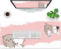 Pink Large Gaming Mouse Pad Cat Desk Pad XXL Cute Mouse Mat 35x15.7x0.12 inch Desk Accessories Kawaii Keyboard Pad (Pink -7)
