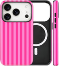 Magnetic for iPhone 17 Pro Case Cute Stripes Phone Case, Shockproof Slim TPU and Hard PC Protective Phone Cover Compatible with MagSafe Designed for Women Girls, Deep Pink