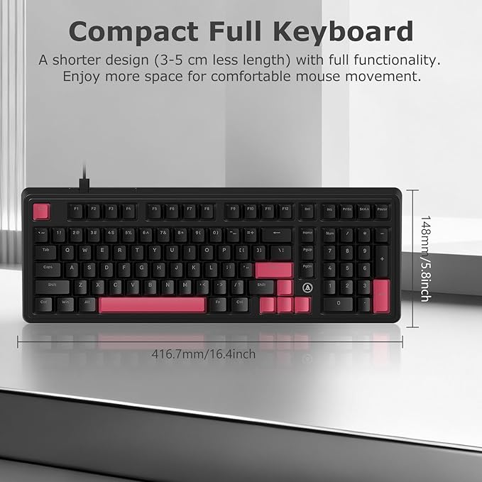 FIRSTBLOOD ONLY GAME. AK980 Gaming Mechanical Keyboard - 101-Key Hot-Swap Gasket Mount USB Wired Keyboard with Pre-Lubed Red Switches, NKRO, for Esports (Black-Red)