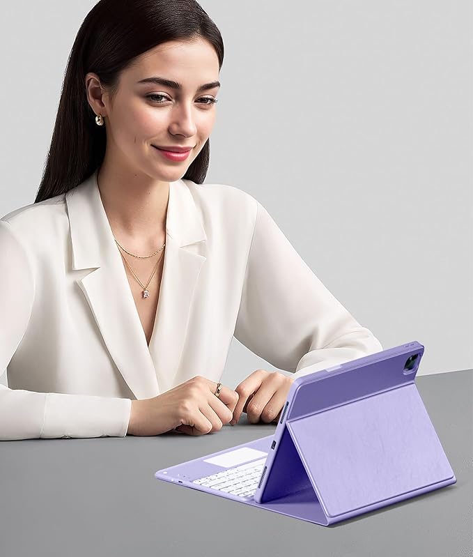 Harvopu for iPad Air 13 Inch & Pro 12.9 Case with Keyboard - Multi-Touch Trackpad, 7 Colors Backlit, Detachable Keyboard Cover for iPad Pro 12.9 (6th, 5th, 4th, 3rd gen), Air 13 M4/M3/M2 (Purple)