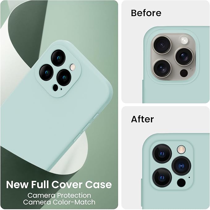 FireNova Designed for iPhone 16 Pro Max Case, Silicone Upgraded [Camera Protection] Phone Case with [2 Screen Protectors], Soft Anti-Scratch Microfiber Lining Inside, 2024, Mint Green