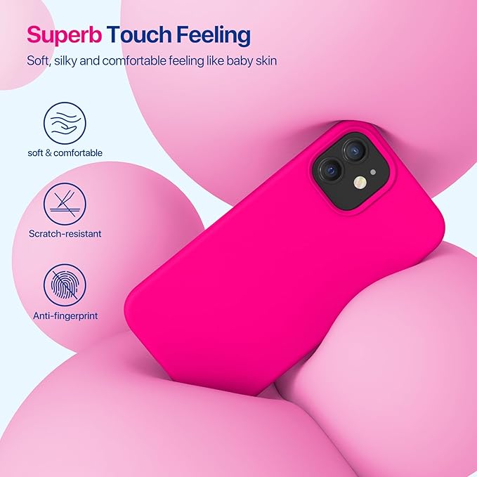 Miracase Compatible with iPhone 12 Case and iPhone 12 Pro Case, Liquid Silicone Gel Rubber Full Body Protection Shockproof Drop Protection Phone Case for iPhone 12/12 Pro 6.1 inch, Hot Pink