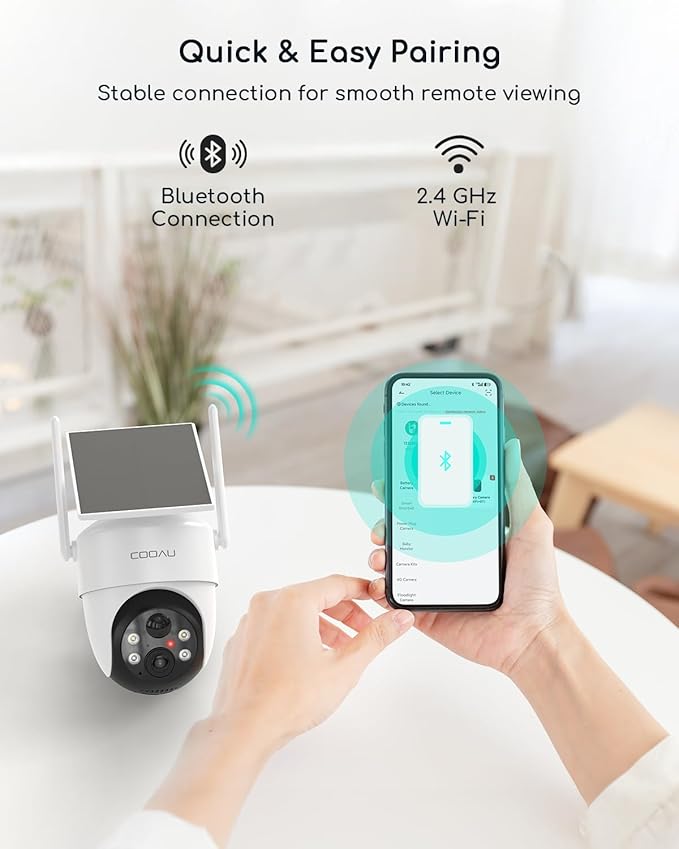 COOAU Cameras for Home Security, 2K 360° Solar Security Cameras Wireless Outdoor, Low-Light Rechargeable, Easy to Install, Surveillance Cam with AI Smart Detection,Color Night Vision,Two-way Audio