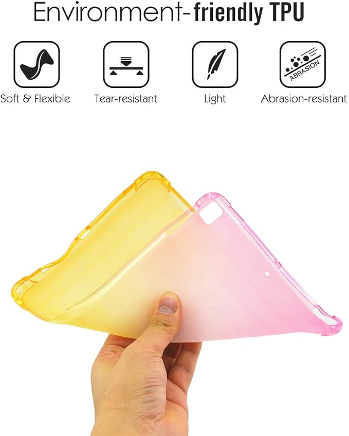 for Apple iPad 9th/8th/7th Generation Case 10.2 inch (2021/2020/2019),Slim Lightweight Translucent Clear Soft TPU Back Shockproof Cover Silicone Corner Protective Tablet Shell, Pink & Yellow