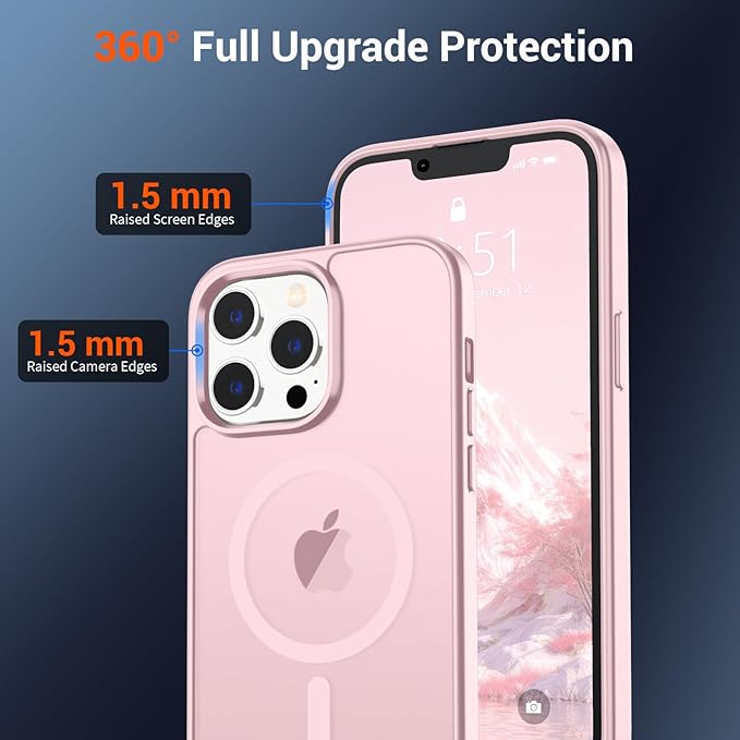 SUPFINE Magnetic for iPhone 13 Pro Case (Compatible with MagSafe) (Military Grade Drop Protection) Translucent Matte Shockproof Phone Cover,Light Pink