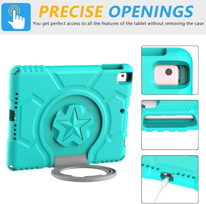 Kids Case for iPad 5th/6th Generation 9.7-inch 2017/2018 Release, Lainergie iPad Air 2 Case with Screen Protector, iPad Pro 9.7 Protective Cover Case Lightweight Shockproof with Handle Stand,Turquoise