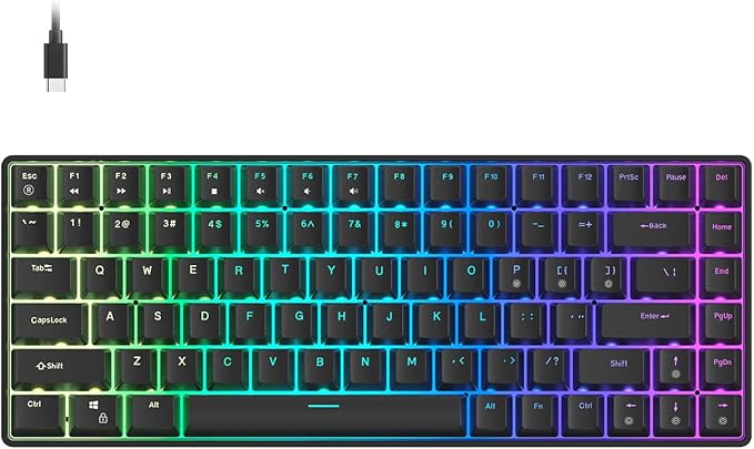 FOXXRAY HKM-S93 Mechanical Gaming Keyboard, Compact 75% Layout Hot-Swappable Gaming Keyboard Blue Switch, RGB Backlit with Customizable Keys, 84-Key Wired Computer Keyboards for Laptop PC Gamer-Black