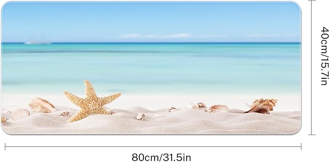 Britimes Summer Beach Sea Shells Large Mouse Pad Non-Slip Starfish Shore Sun Desk Pad Keyboard and Mouse Desk Mat Gaming Mousepad for Game, Office & Home, 31.5 x 15.7 in