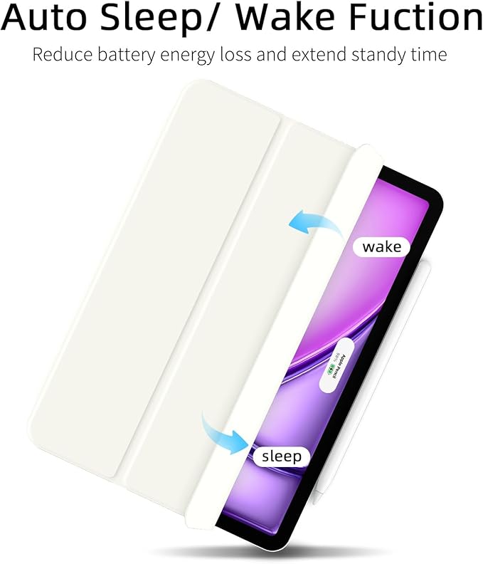 for iPad Air 13 inch M4/M3/M2 Case (2026/2025/2024,Model A3268/A3269/A3271), Auto Sleep/Wake and Magnetic Closure, Slim Trifold Stand Case, PU Leather Cover, Support Apple Pencil Pro, White