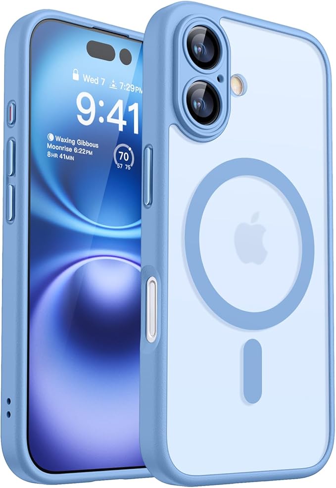 CANSHN Magnetic for iPhone 16 Plus Case, Upgraded [Full Camera Protection] [Compatible with Magsafe] [Translucent Matte] Shockproof Protective Phone Case for iPhone 16 Plus - Light Blue