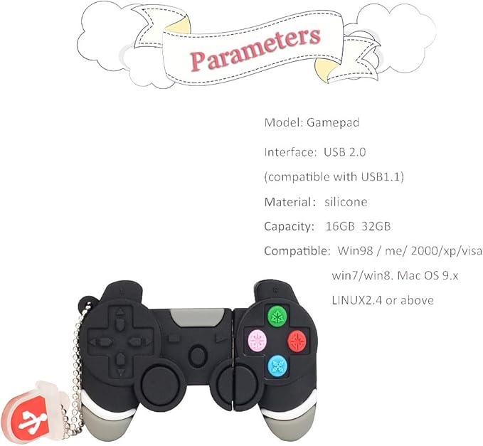 Cute USB Flash Drive 32GB Gamepad Thumb Drive Funny Memory Stick Zip Drive for Kids Students Gift Pendrive
