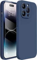 Miracase Designed for iPhone 14 Pro Case with Screen Protector, [Upgraded Camera Protection], Shockproof Liquid Silicone Rubber Phone Case Cover for 14 Pro 6.1 inch, Dark Blue