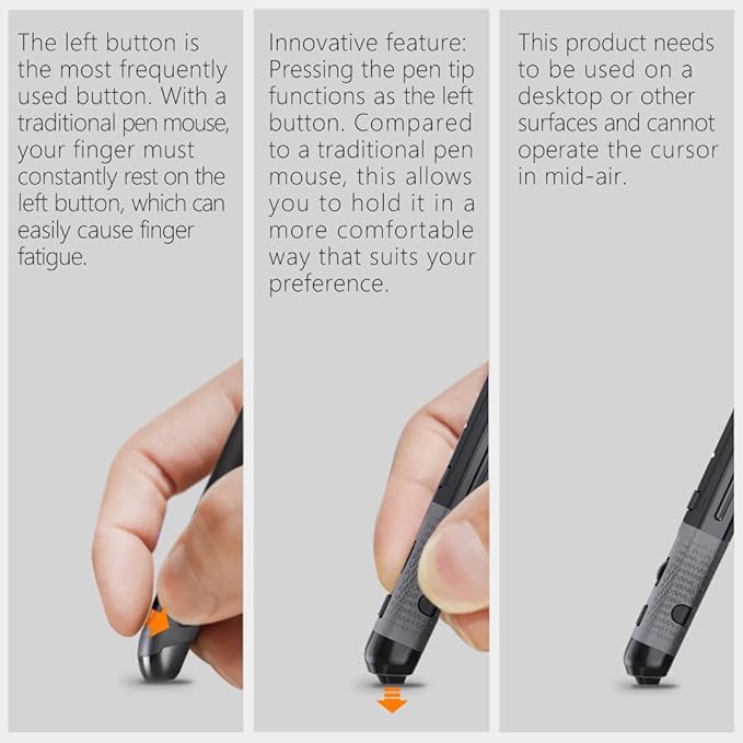 Plima Pocket Pen Mouse - Ergonomic Wireless Optical Mouse with 2.4G & Bluetooth 5.0 Reduce Wrist Strain & Carpal Tunnel Portable Stylus-Grip Design for Laptop, iPad, Mac & Windows (Black)