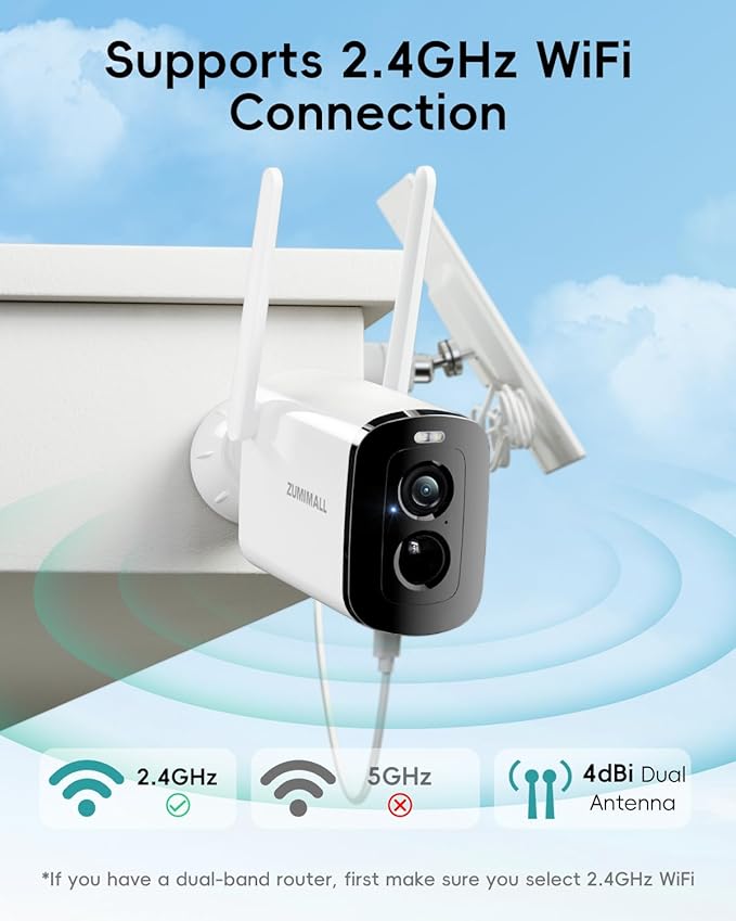ZUMIMALL Solar Security Cameras Wireless Outdoor, 2K Camera for Home Security, Front Door, Yard & Garage, No Wiring, Color Night Vision, 2.4GHz WiFi, 2-Way Talk, Spotlight & Siren, IP66/Alexa/Cloud