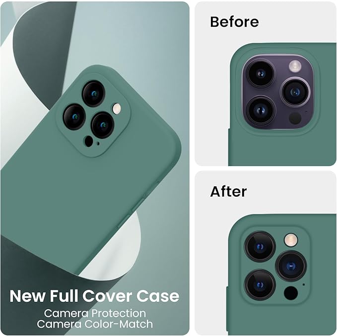 FireNova Designed for iPhone 14 Pro Max Case, Silicone Upgraded [Camera Protection] Case, Soft Anti-Scratch Microfiber Lining Inside, 6.7 inch, Midnight Green