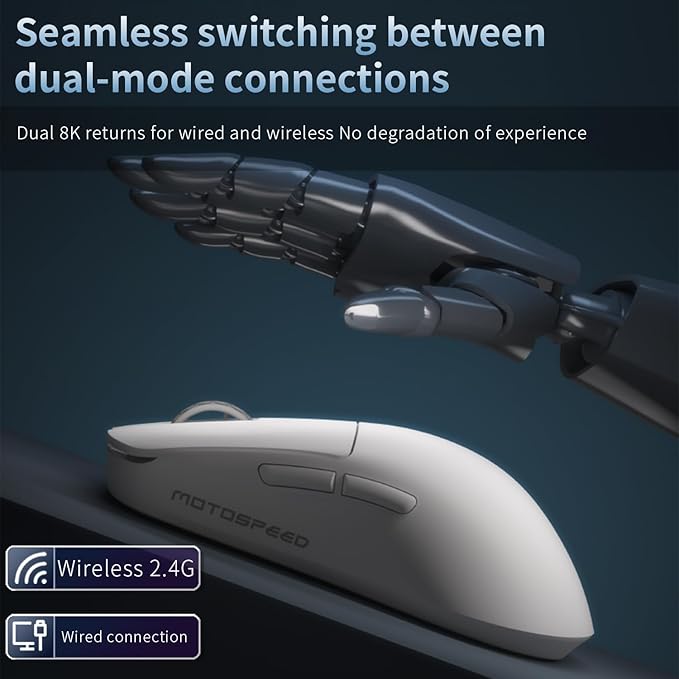 MOTOSPEED X6 Wireless Gaming Mouse,Two-Mode 8K/USB-C Mouse Up to 26000DPI,PAW3395 Optical Sensor Lightweight 46g,5 programmable Button,500MAh Battery Life,Computer Mouse for Laptop,PC,Mac(Black)