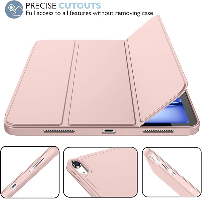 iMieet iPad Air 11 Inch Case M4/M3/M2(2026/2025/2024), iPad Air 5th/4th Generation Case 2022/2020 10.9 Inch with Pencil Holder,Trifold Stand Smart Case with Soft TPU Back(Rose Pink)