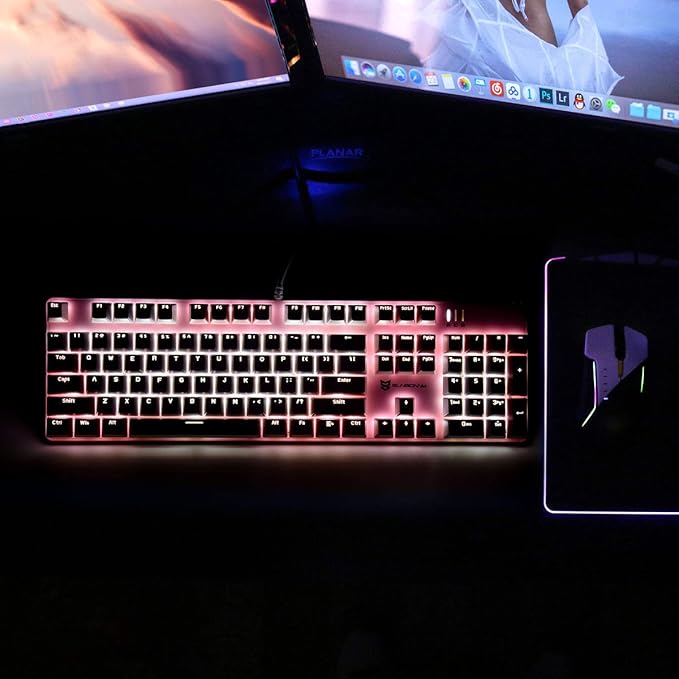 Merdia 104 Keys Full Size Mechanical Keyboard | Brown Switch, Pink & White Color 104 Keys US Layout Led Backlit Hot Swappable Wired Mechanical Light Up Pink Keyboard | Wired Gaming Computer Keyboards