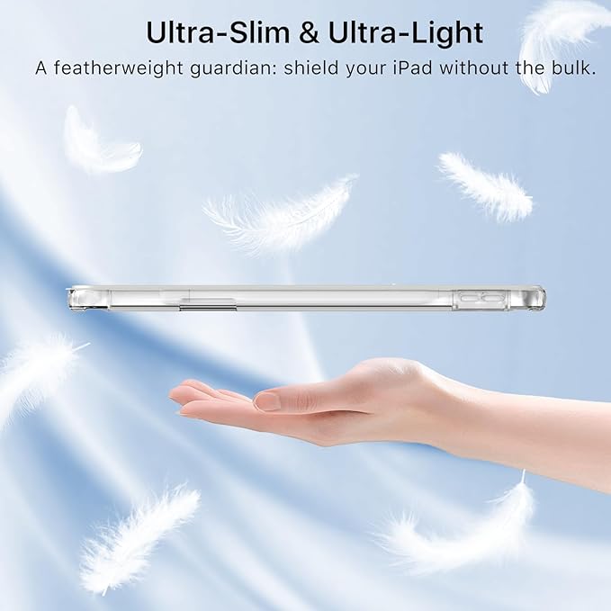 MoKo for iPad Air 11 inch Case (M4/M3/M2) 2026/2025/2024, iPad Air 5th/4th Gen 10.9 inch Case 2022/2020 with Pencil Holder, Slim Trifold Cover with Hard PC Translucent Back Shell, Silver